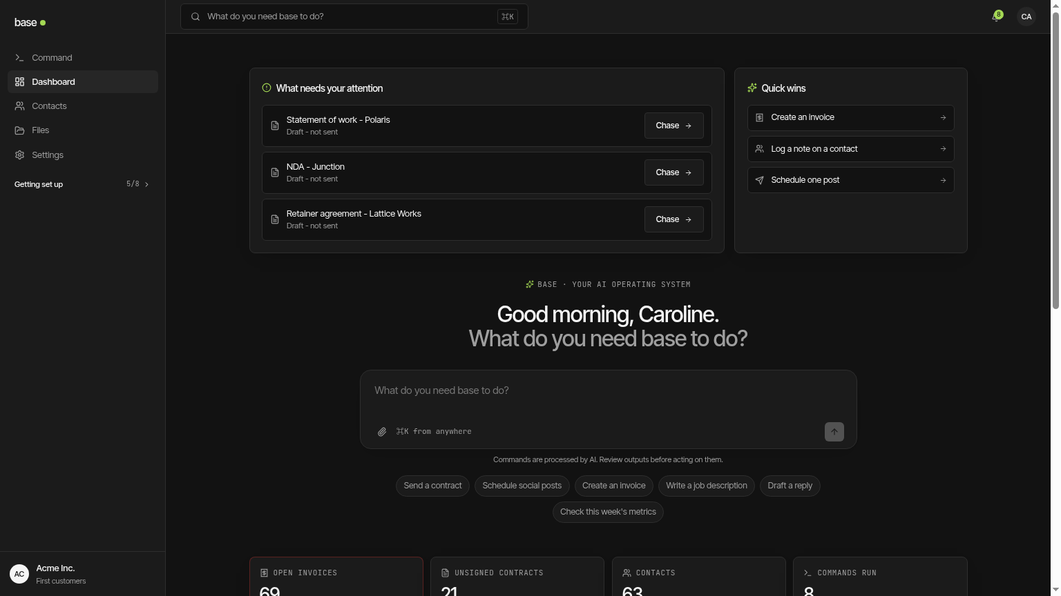 Base dashboard showing unified business operations
